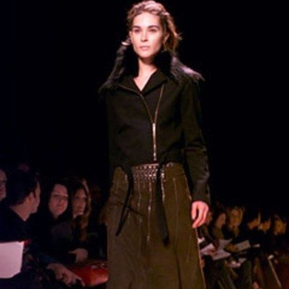 BCBG MAX AZRIA Suede A-Line Midi Skirt Side Zip Laces Studs Size 4 Knee Length - Picture 6 of 14